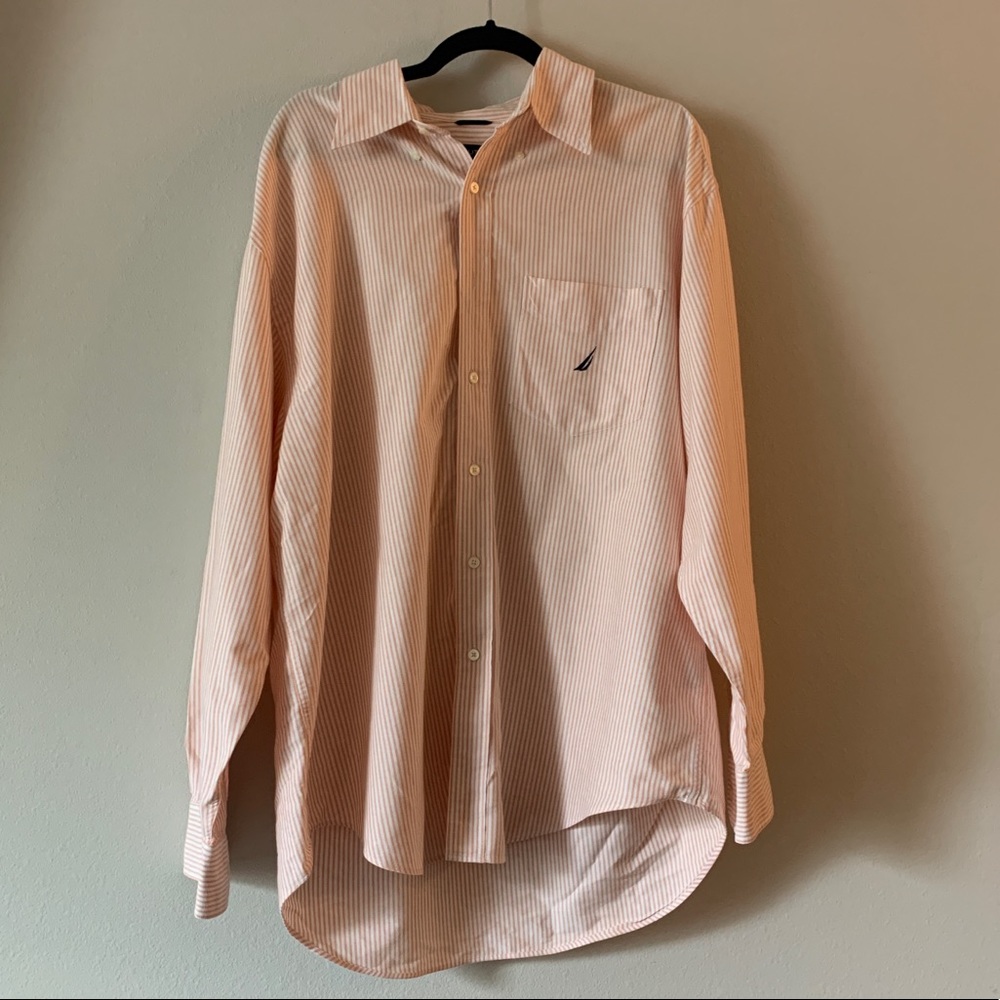 Nautica Orange and white stripped button down